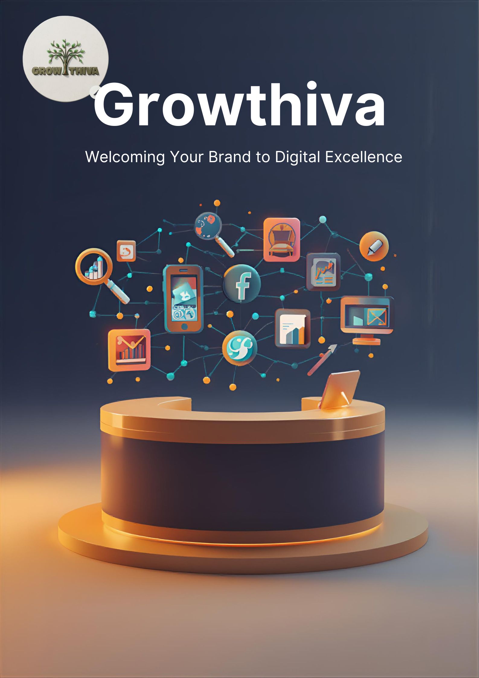 3d hotel lobby with marketing icons